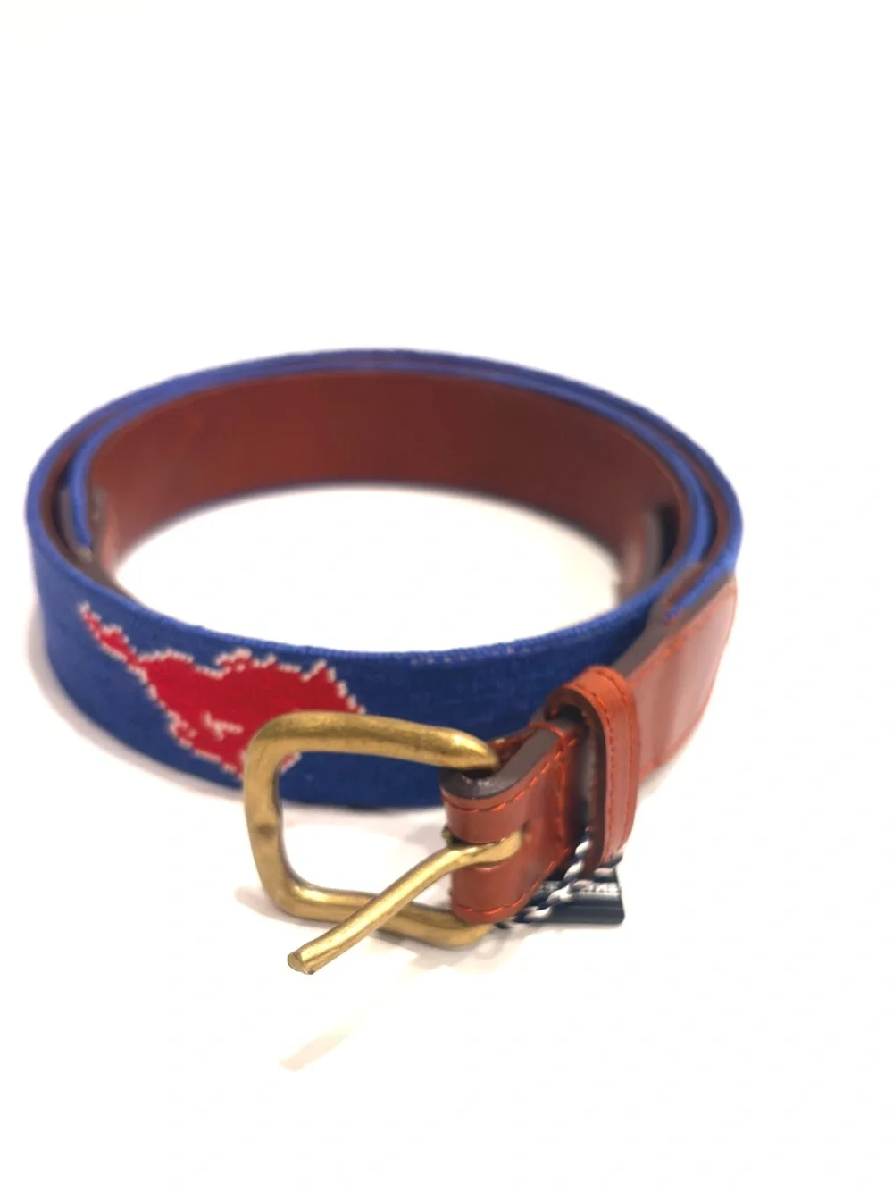 Smathers & Branson SMU Needlepoint Men's Belt 34 NEW Hand stitched